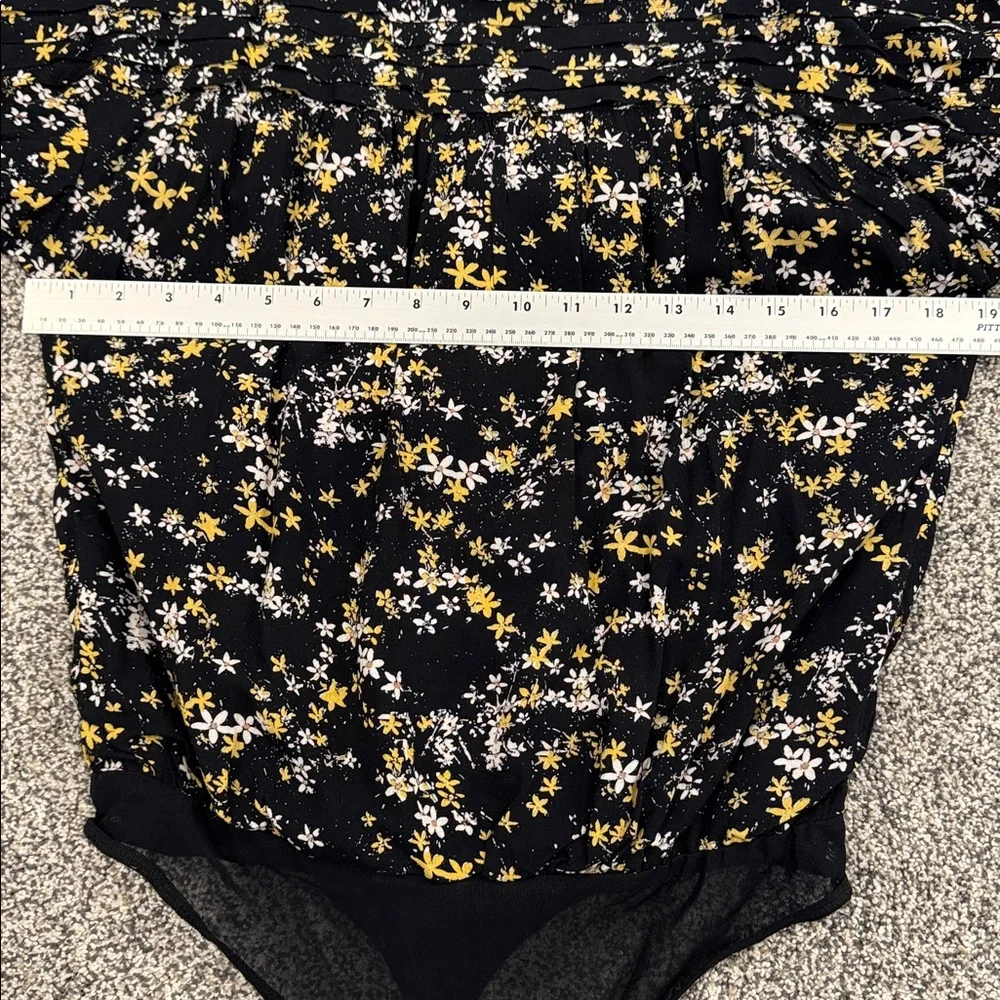 Intimately Free People Black Floral Short Sleeve Boho Cottagecore Bodysuit Sz S